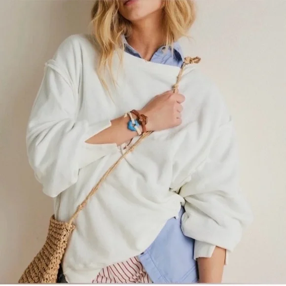 FREE PEOPLE We The Free NEW Camden Sweatshirt Size L White - Picture 3 of 12
